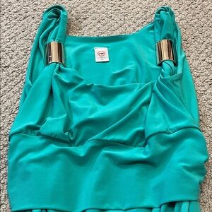 Elegant Teal Women's Top with Gold Accents